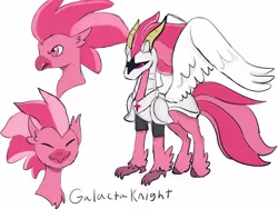 Size: 1280x960 | Tagged: safe, artist:beckydoki, derpibooru import, ponified, hippogriff, pony, armor, galacta knight, hippogriffied, image, jpeg, kirby, mask, simple background, solo, species swap, white background