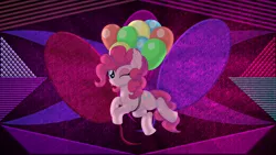 Size: 3840x2160 | Tagged: safe, artist:cyanlightning, artist:laszlvfx, derpibooru import, edit, pinkie pie, pony, balloon, floating, image, one eye closed, png, solo, then watch her balloons lift her up to the sky, tongue out, wallpaper, wallpaper edit, wink