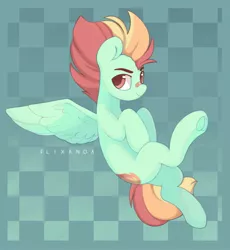 Size: 1679x1826 | Tagged: safe, artist:flixanoa, derpibooru import, oc, oc:flicker, unofficial characters only, pegasus, pony, bandage, image, jpeg, looking at you, smiling, solo, spread wings, underhoof, wings
