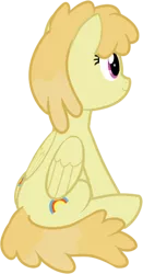 Size: 314x597 | Tagged: safe, artist:azgchip, derpibooru import, toffee swirl, pegasus, pony, background pony, both cutie marks, digital art, female, folded wings, image, mare, png, rear view, simple background, sitting, smiling, solo, transparent background, wings