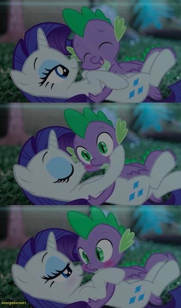 Size: 1206x2048 | Tagged: safe, artist:georgegarza01, derpibooru import, rarity, spike, blushing, can you feel the love tonight, female, image, jpeg, kiss on the cheek, kissing, male, movie reference, reference, shipping, sparity, straight, surprise kiss, the lion king