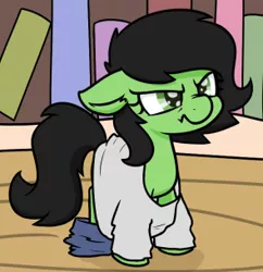 Size: 295x305 | Tagged: safe, artist:skitter, derpibooru import, edit, oc, oc:anonfilly, unofficial characters only, earth pony, pony, angry, clothes, cropped, female, filly, floppy ears, image, png, scrunchy face, shirt, transformed