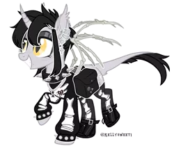 Size: 2764x2317 | Tagged: safe, artist:kellysweet1, derpibooru import, oc, oc:grimm fable, unofficial characters only, alicorn, pony, alicorn oc, bag, boots, bracelet, chess piece, choker, clothes, deaf, derpibooru exclusive, ear piercing, earring, eyebrow piercing, eyeshadow, female, grim reaper, grin, hearing aid, horn, image, jewelry, lip piercing, makeup, mare, necklace, piercing, png, raised hoof, raised leg, shoes, simple background, smiling, socks, solo, spiked choker, spiked wristband, stockings, sweater, thigh highs, transparent background, wings, wristband