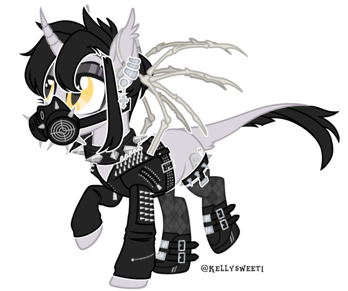 Size: 2764x2317 | Tagged: safe, artist:kellysweet1, derpibooru import, oc, oc:grimm fable, unofficial characters only, alicorn, pony, alicorn oc, boots, chess piece, choker, clothes, deaf, derpibooru exclusive, ear piercing, earring, eyebrow piercing, eyeshadow, female, gas mask, grim reaper, hearing aid, horn, image, jacket, jewelry, leather jacket, lip piercing, makeup, mare, mask, necklace, piercing, png, raised hoof, raised leg, shoes, simple background, socks, solo, spiked choker, stockings, thigh highs, transparent background, wings