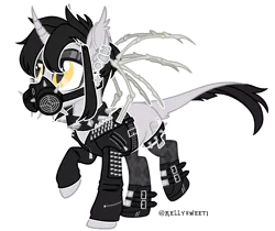 Size: 2764x2317 | Tagged: safe, artist:kellysweet1, derpibooru import, oc, oc:grimm fable, unofficial characters only, alicorn, pony, alicorn oc, boots, chess piece, choker, clothes, deaf, derpibooru exclusive, ear piercing, earring, eyebrow piercing, eyeshadow, female, gas mask, grim reaper, hearing aid, horn, image, jacket, jewelry, leather jacket, lip piercing, makeup, mare, mask, necklace, piercing, png, raised hoof, raised leg, shoes, simple background, socks, solo, spiked choker, stockings, thigh highs, transparent background, wings
