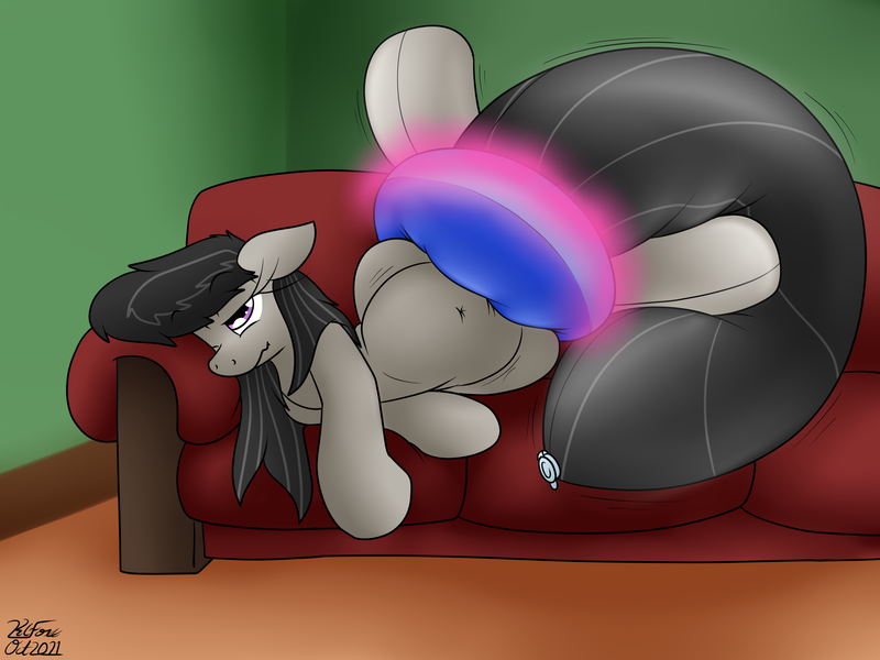Size: 2568x1926 | Tagged: questionable, artist:the-furry-railfan, derpibooru import, octavia melody, vinyl scratch, earth pony, pony, series:new toys old tricks, belly, belly button, eyes closed, female, floppy ears, groggy, image, impossibly large tail, inflatable, inflation, inner tube, magic, mare, offscreen character, png, pool toy, squishy, tail, telekinesis, this will end in balloons, transformation, transformation ring