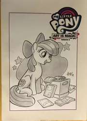 Size: 1478x2048 | Tagged: safe, artist:tonyfleecs, derpibooru import, apple bloom, earth pony, pony, box, comics, cover, female, filly, image, jpeg, solo