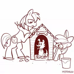 Size: 2048x2048 | Tagged: safe, artist:pfeffaroo, derpibooru import, apple bloom, big macintosh, winona, earth pony, pony, dog house, female, filly, image, jpeg, male, paint, paintbrush, stallion