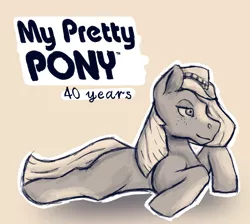 Size: 2118x1900 | Tagged: safe, artist:apatheticxaddict, derpibooru import, retro leap, earth pony, pony, coat markings, cowboy hat, female, freckles, hat, image, logo, monochrome, my pretty pony, png, simple background, solo, text