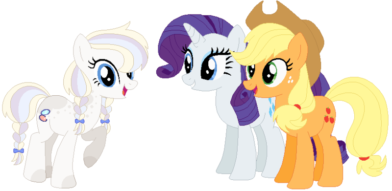 Size: 873x427 | Tagged: safe, artist:box-of-ideas, artist:camomiie, artist:selenaede, derpibooru import, applejack, rarity, oc, oc:bellefleur apple, earth pony, pony, unicorn, base used, female, image, lesbian, magical lesbian spawn, offspring, parent:applejack, parent:rarity, parents:rarijack, png, rarijack, shipping