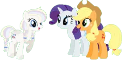 Size: 873x427 | Tagged: safe, artist:box-of-ideas, artist:camomiie, artist:selenaede, derpibooru import, applejack, rarity, oc, oc:bellefleur apple, earth pony, pony, unicorn, base used, female, image, lesbian, magical lesbian spawn, offspring, parent:applejack, parent:rarity, parents:rarijack, png, rarijack, shipping