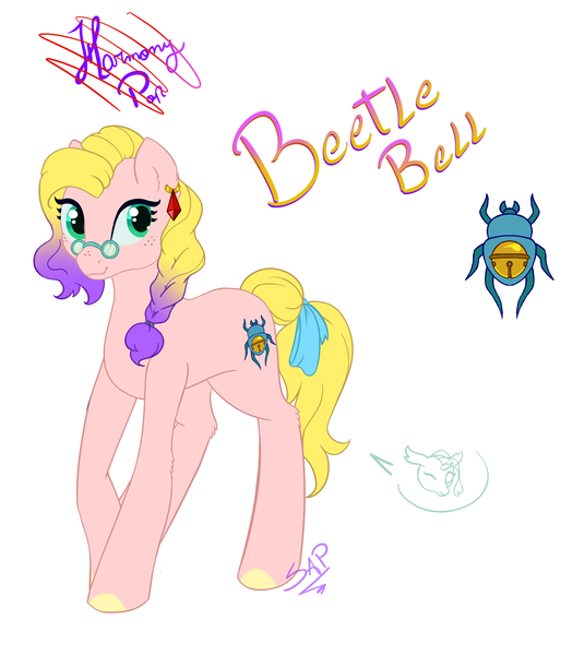 Size: 1954x2190 | Tagged: safe, artist:cuervo-of-cristal, derpibooru import, oc, unofficial characters only, beetle, changedling, changeling, earth pony, insect, pony, changedling oc, changeling oc, disguise, disguised changeling, earth pony oc, female, image, png, signature, simple background, smiling, white background