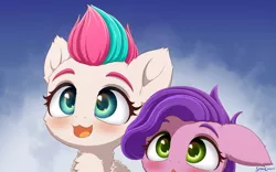 Size: 4000x2500 | Tagged: safe, artist:symbianl, derpibooru import, pipp petals, zipp storm, pegasus, pony, my little pony: a new generation, adorapipp, adorazipp, chest fluff, cute, female, filly, filly pipp petals, filly zipp storm, floppy ears, g5, image, open mouth, png, younger
