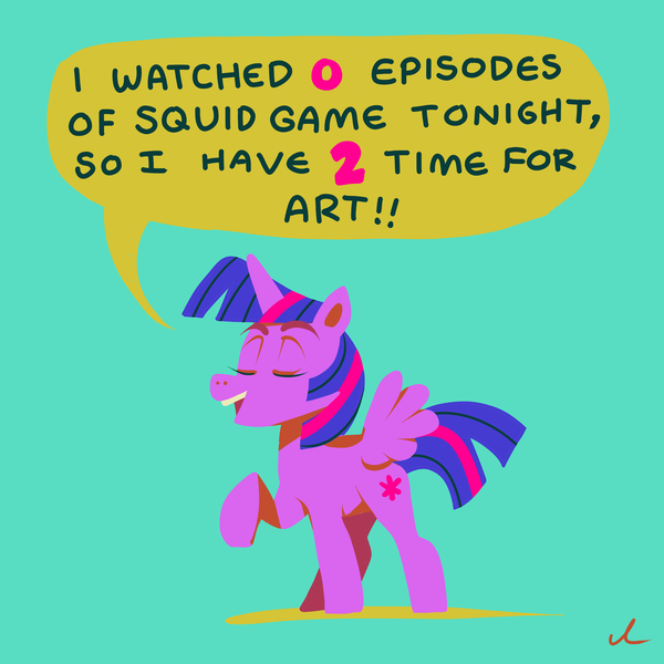 Size: 4500x4500 | Tagged: safe, artist:docwario, derpibooru import, edit, twilight sparkle, twilight sparkle (alicorn), alicorn, pony, 0, 2, image, implied squid game, open mouth, png, raised hoof, speech bubble