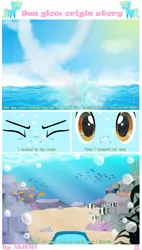 Size: 3000x5300 | Tagged: safe, artist:akififi, derpibooru import, oc, oc:sea glow, fish, pony, comic:sea glow origin story, bubble, close-up, comic, crash, crashing, image, png, solo, underwater