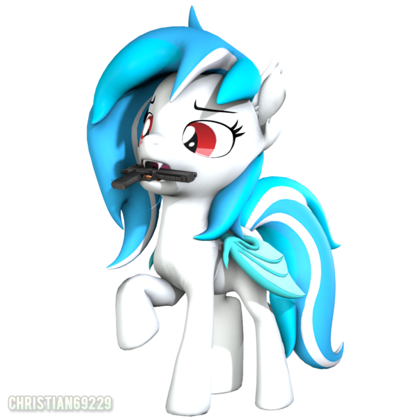 Size: 1080x1080 | Tagged: safe, artist:christian69229, derpibooru import, oc, oc:snowflake, unofficial characters only, bat pony, pony, 3d, bat pony oc, bat wings, desert eagle, female, image, mare, png, simple background, solo, source filmmaker, transparent background, weapon, wings