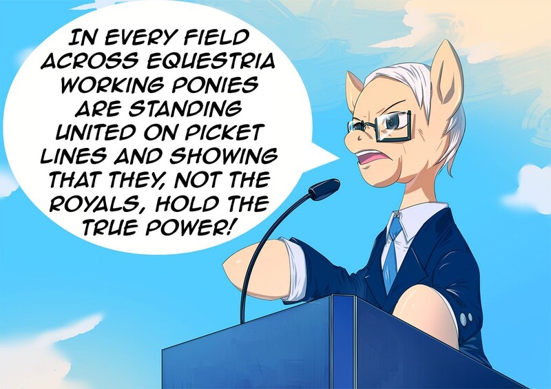 Size: 1024x723 | Tagged: safe, derpibooru import, strike, earth pony, bernie sanders, image, jpeg, podium, politics, speech, talking, union