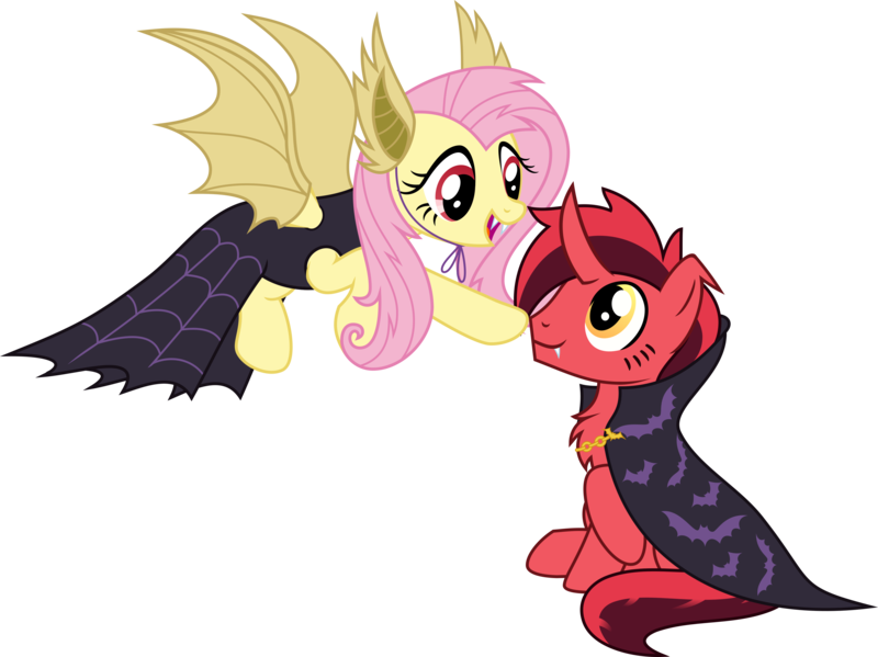 Size: 3799x2845 | Tagged: safe, artist:bnau, derpibooru import, fluttershy, oc, oc:pure red, pegasus, pony, boop, canon x oc, cape, chest fluff, clothes, costume, derpibooru exclusive, dress, female, flutterbat costume, flying, image, looking at each other, male, mare, open mouth, png, shipping, simple background, sitting, smiling, stallion, transparent background, vampire costume, vector