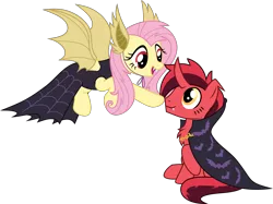 Size: 3799x2845 | Tagged: safe, artist:bnau, derpibooru import, fluttershy, oc, oc:pure red, pegasus, pony, boop, canon x oc, cape, chest fluff, clothes, costume, derpibooru exclusive, dress, female, flutterbat costume, flying, image, looking at each other, male, mare, open mouth, png, shipping, simple background, sitting, smiling, stallion, transparent background, vampire costume, vector