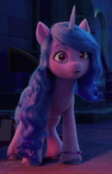 Size: 360x560 | Tagged: safe, derpibooru import, screencap, izzy moonbow, sunny starscout, earth pony, pony, unicorn, my little pony: a new generation, spoiler:g5, spoiler:my little pony: a new generation, animated, cute, female, floppy ears, g5, gif, happy, image, izzybetes, mare, night, one ear down, smiling, solo focus
