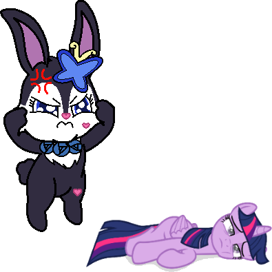 Size: 395x395 | Tagged: safe, artist:mega-poneo, derpibooru import, twilight sparkle, alicorn, pony, rabbit, angry, animal, anime, blank flank, crossover, female, image, invincible, jewelpet, luea, mare, png, simple background, transparent background