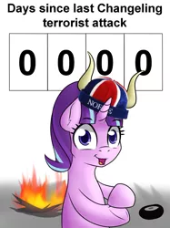 Size: 851x1135 | Tagged: semi-grimdark, artist:10art1, derpibooru import, starlight glimmer, pony, unicorn, background pony strikes again, congratulations, days since last changeling terrorist attack, female, fuck you op, image, mare, norway, not this shit again, op is a duck, op is trying to start shit, op wants attention, png, politics, s5 starlight, starlight says bravo, terrorism, we are going to hell