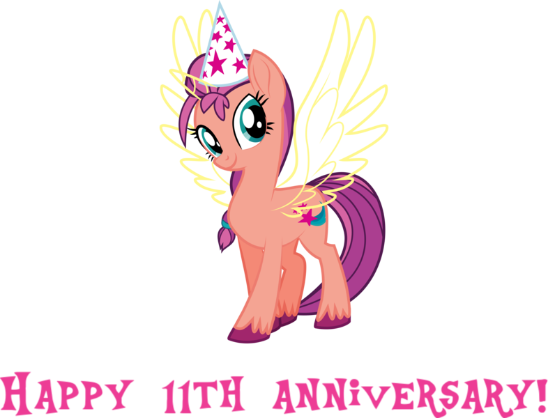 Size: 3675x2804 | Tagged: safe, alternate version, anonymous artist, derpibooru import, sunny starscout, alicorn, earth pony, pony, my little pony: a new generation, .svg available, artificial wings, augmented, cardboard twilight, derpibooru exclusive, eyelashes, female, g5, hat, horn, image, magic, magic wings, mare, mlp fim's eleventh anniversary, party hat, png, princess sunny starscout, simple background, smiling, solo, sunnycorn, transparent background, unshorn fetlocks, vector, wings