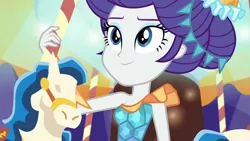 Size: 3410x1920 | Tagged: safe, derpibooru import, screencap, rarity, equestria girls, equestria girls series, rollercoaster of friendship, female, high res, image, jpeg, photo booth (song), smiling, solo