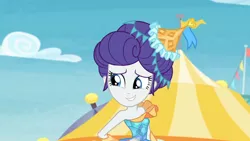 Size: 3410x1920 | Tagged: safe, derpibooru import, screencap, rarity, equestria girls, equestria girls series, rollercoaster of friendship, female, hand on hip, high res, image, jpeg, photo booth (song), smiling, solo