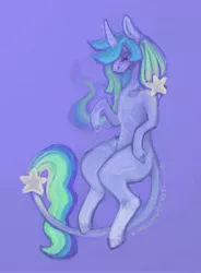 Size: 3300x4484 | Tagged: safe, artist:bumblehavenart, derpibooru import, oc, oc:calliop, anthro, classical unicorn, pony, unicorn, cloven hooves, digital painting, fine art, image, jpeg, kinda anthro, leonine tail, painting, purple, solo, tail, unshorn fetlocks