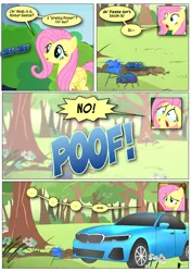 Size: 868x1230 | Tagged: safe, artist:dziadek1990, derpibooru import, edit, edited screencap, screencap, fluttershy, beetle, insect, pegasus, pony, filli vanilli, fluttershy leans in, stare master, big no, car, comic, confused, conversation, dialogue, image, panic, png, poison joke, scared, screencap comic, terrified, text, transformation, wat