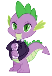 Size: 739x1082 | Tagged: safe, artist:juneartcraft19, derpibooru import, spike, dragon, bowtie, clothes, drake scales, formal, formal wear, image, looking at you, male, png, simple background, solo, suit, transparent background