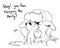 Size: 4412x3557 | Tagged: safe, artist:tjpones, derpibooru import, applejack, fluttershy, earth pony, pegasus, pony, comic:making the most, appleshy, belly button, black and white, comic, dialogue, eeyup, explicit source, eyes closed, female, floppy ears, futa, futa applejack, futa on female, grayscale, image, intersex, kiss on the cheek, kissing, lesbian, lineart, mare, monochrome, png, shipping, simple background, white background