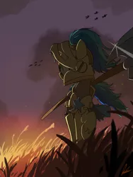 Size: 3000x4000 | Tagged: safe, artist:flaremoon, derpibooru import, oc, oc:mercury haze, pony, unicorn, armor, female, fire, grass, grass field, guard, guardsmare, image, mare, png, royal guard, war, weapon