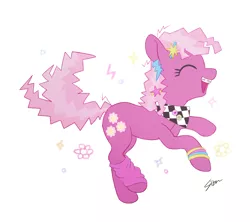 Size: 900x800 | Tagged: safe, artist:sion, derpibooru import, cheerilee, earth pony, pony, 80s, 80s cheerilee, adorkable, bracelet, braces, cheeribetes, clothes, cute, dork, eyes closed, female, flower, image, jewelry, leg warmers, mare, open mouth, png, ponytober, profile, solo