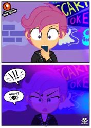 Size: 1414x2000 | Tagged: safe, artist:theminus, derpibooru import, scootaloo, equestria girls, angry, blacklight, image, jpeg, looking at you, speech bubble