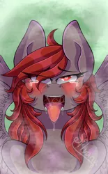 Size: 1271x2048 | Tagged: suggestive, artist:silvanadraws, derpibooru import, oc, oc:bree blade, pegasus, ahegao, blushing, crying, drool, drool string, eyes rolling back, female, female oc, green background, heart eyes, image, jpeg, open mouth, salivating, signature, simple background, solo, solo female, spread wings, steam, tears of pleasure, teary eyes, tongue out, watermark, wingding eyes, wings