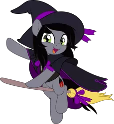 Size: 4585x5000 | Tagged: safe, artist:jhayarr23, derpibooru import, oc, ponified, ponified:kellin quinn, pony, unicorn, bow, broom, cape, clothes, commission, disguise, disguised siren, fangs, flying, halloween, happy, hat, holiday, image, looking at you, male, open mouth, png, raised hoof, shirt, simple background, sleeping with sirens, slit pupils, stallion, t-shirt, transparent background, witch, witch hat, ych result