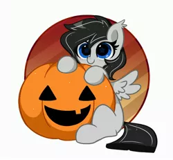 Size: 3670x3387 | Tagged: safe, artist:kittyrosie, derpibooru import, part of a set, oc, unofficial characters only, pegasus, pony, commission, halloween, holiday, image, jpeg, pegasus oc, pumpkin, solo, wings, ych result