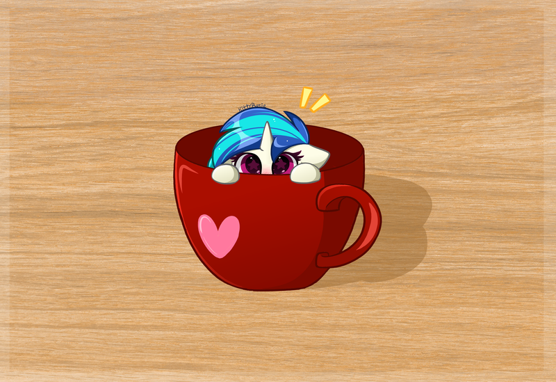 Size: 6192x4248 | Tagged: safe, artist:kittyrosie, derpibooru import, vinyl scratch, pony, unicorn, cup, cup of pony, ethereal mane, female, floppy ears, image, looking back, mare, micro, missing accessory, png, starry mane