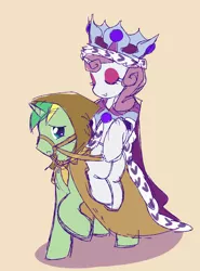 Size: 3176x4299 | Tagged: safe, derpibooru import, clover the clever, princess platinum, pony, unicorn, bridle, cloak, clothes, crown, female, image, jewelry, male, mare, png, ponies riding ponies, regalia, riding, sketch, stallion, tack
