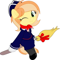 Size: 4997x5000 | Tagged: safe, artist:jhayarr23, derpibooru import, oc, oc:fruitlines, unofficial characters only, earth pony, pony, broom, flight attendant, flying, flying broomstick, image, looking at you, png, stewardess