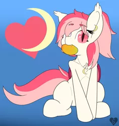 Size: 3075x3263 | Tagged: safe, artist:gnashie, derpibooru import, oc, oc:blood moon, unofficial characters only, bat pony, abstract background, bat pony oc, bat wings, curious, cutie mark, ear fluff, ear piercing, earring, fangs, food, image, jewelry, looking at you, mango, necklace, piercing, png, ponytail, sitting, wings