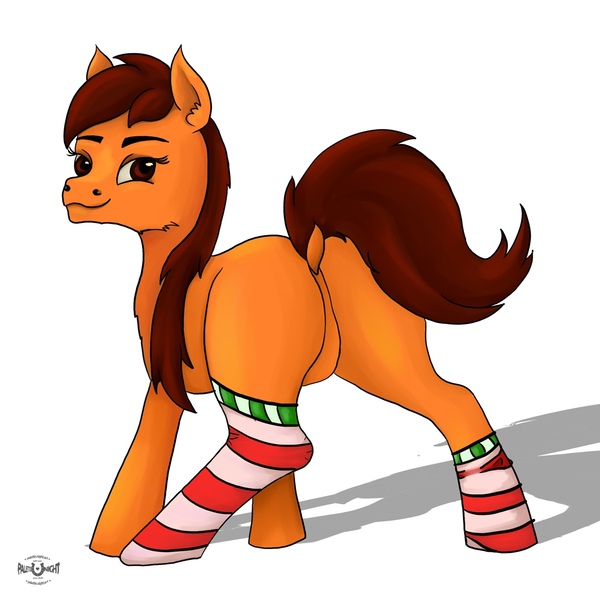 Size: 1280x1280 | Tagged: safe, artist:palettenight, derpibooru import, oc, oc:palettenight, earth pony, pony, ass, butt, clothes, image, jpeg, looking at you, looking back, shadow, simple background, socks, solo, tail