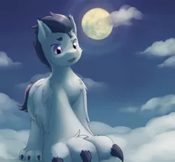Size: 5407x5000 | Tagged: safe, artist:aquoquoo, derpibooru import, rumble, hengstwolf, pegasus, pony, werewolf, cheek fluff, chest fluff, claws, cloud, ear fluff, fangs, image, moon, on a cloud, open mouth, png, solo
