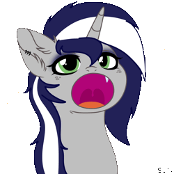 Size: 1200x1200 | Tagged: safe, artist:artistic-inky, derpibooru import, oc, oc:starlit nightcast, pony, unicorn, animated, commission, ear piercing, eyeshadow, freckles, gif, green eyes, image, makeup, meme, open mouth, piercing, pop cat, simple background, snaggletooth, stars, tongue out, transparent background, uvula, ych result