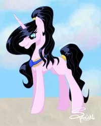 Size: 1080x1349 | Tagged: safe, artist:turtletroutstudios, derpibooru import, oc, unofficial characters only, pony, unicorn, eyelashes, female, horn, image, jewelry, jpeg, mare, necklace, signature, smiling, solo, tail, tail wrap, unicorn oc