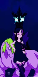 Size: 1050x2100 | Tagged: safe, artist:m-a-v-e-r-i-c-k, derpibooru import, spike, twilight sparkle, twilight sparkle (alicorn), ponified, alicorn, human, pony, alicorn humanization, clothes, dress, duo, horn, horned humanization, humanized, image, png, winged humanization, wings