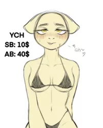Size: 1640x2040 | Tagged: suggestive, artist:vaiola, derpibooru import, anthro, pony, advertisement, ahegao, auction, auction open, bikini, bikini bottom, bikini top, black underwear, blushing, bra, breasts, bust, clothes, commission, cute, eyebrows, female, fetish, image, looking up, mare, masturbation, melting, open mouth, png, seductive, sexy, simple background, skinny, solo, solo female, swimsuit, text, tongue out, underwear, white background, ych sketch, your character here
