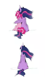 Size: 564x962 | Tagged: safe, artist:cassettepunk, pinkie pie, princess twilight 2.0, twilight sparkle, twilight sparkle (alicorn), alicorn, earth pony, pony, the last problem, comic, female, hug, image, immortality blues, implied death, implied lesbian, jpeg, lesbian, older, older pinkie pie, older twilight, sad, shipping, simple background, sitting, twilight will outlive her friends, twinkie, white background, winghug